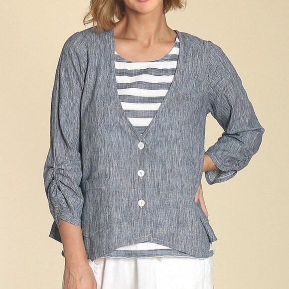 Fenini Jacket Woven Small Gray Linen Blend Lagenlook Boho - Picture 1 of 11